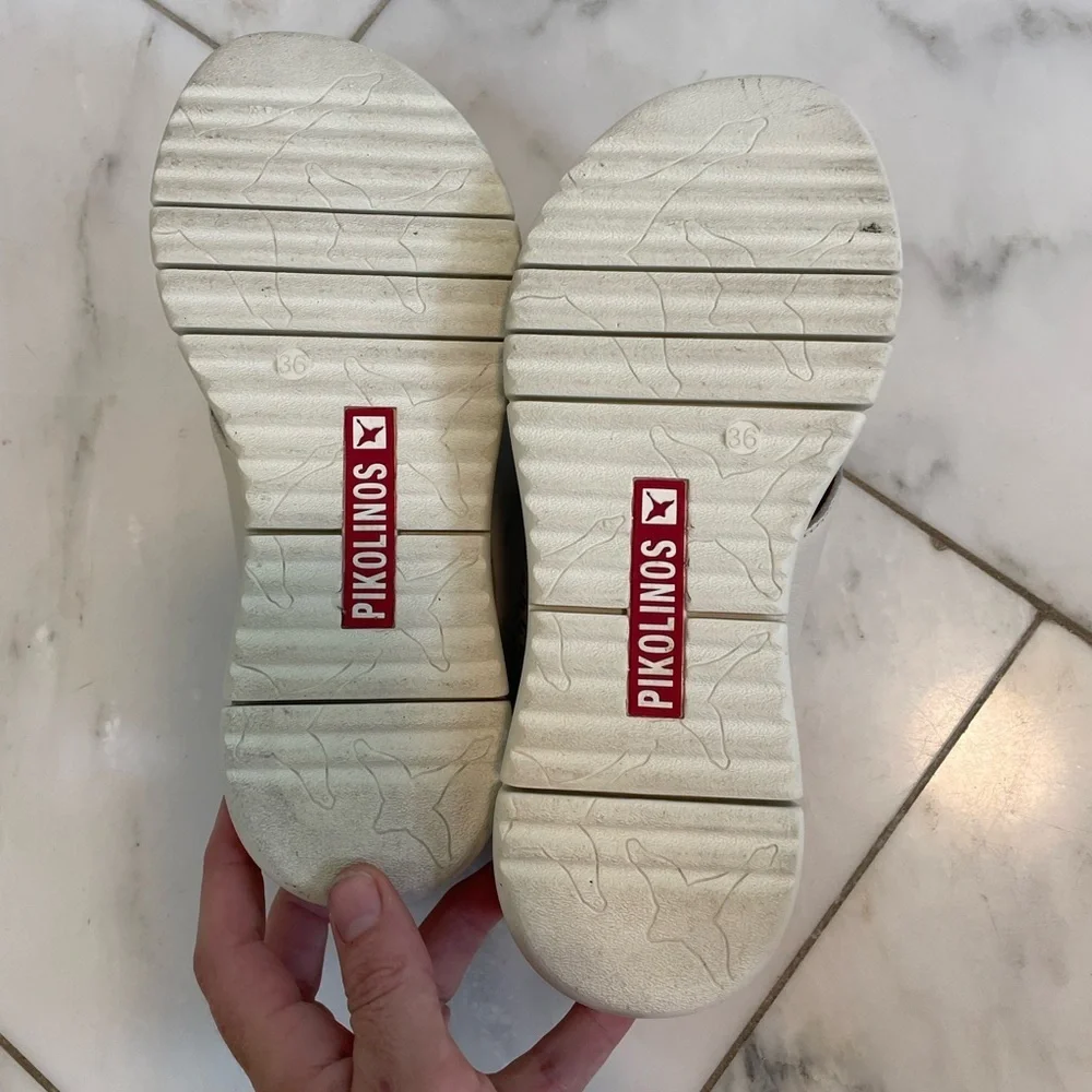 Pikolinos, women’s 5.5-6 euro 36, cream and tan leather platform summer sandals - Picture 8 of 9